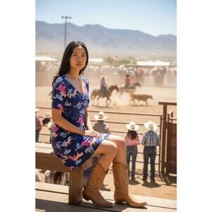 Neon Horses Stampede Mini Dress Babydoll Retro Mod Cloth SM Rodeo Equestrian